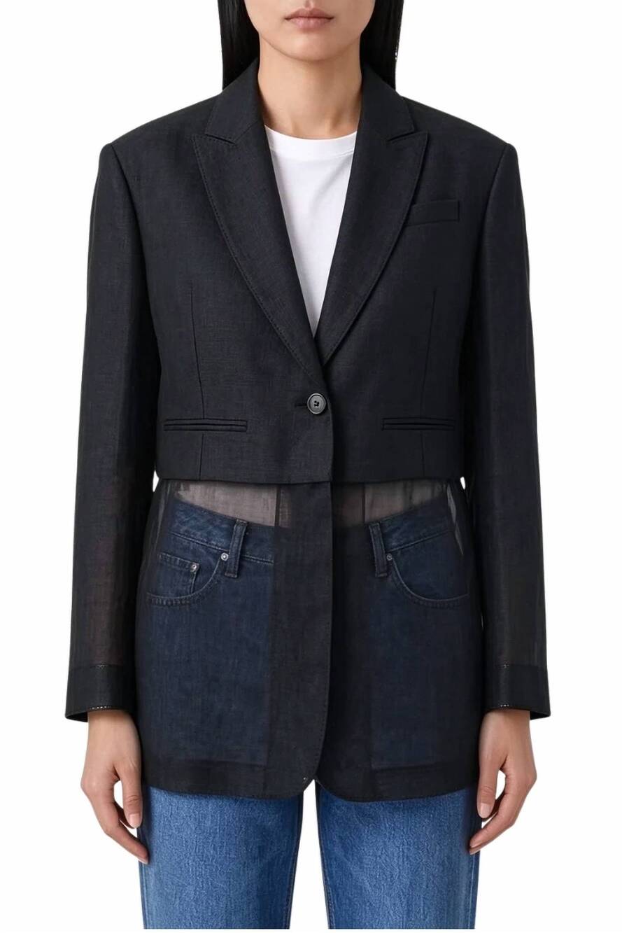 NEW BRUNELLO CUCINELLI women's transparent-insert single breasted blazer in blac